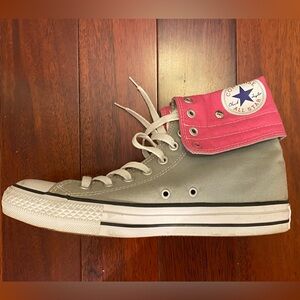 Converse, pink and gray high tops size women 10